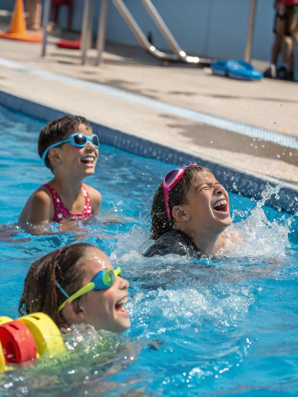 A vibrant image of children participating in a beginner swimming lesson at the AQUATIC CLUB, showcasing the fun and supportive environment.
